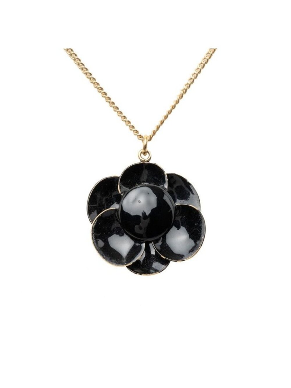 Chanel Camellia CC Logo Necklace Black Gold Plated